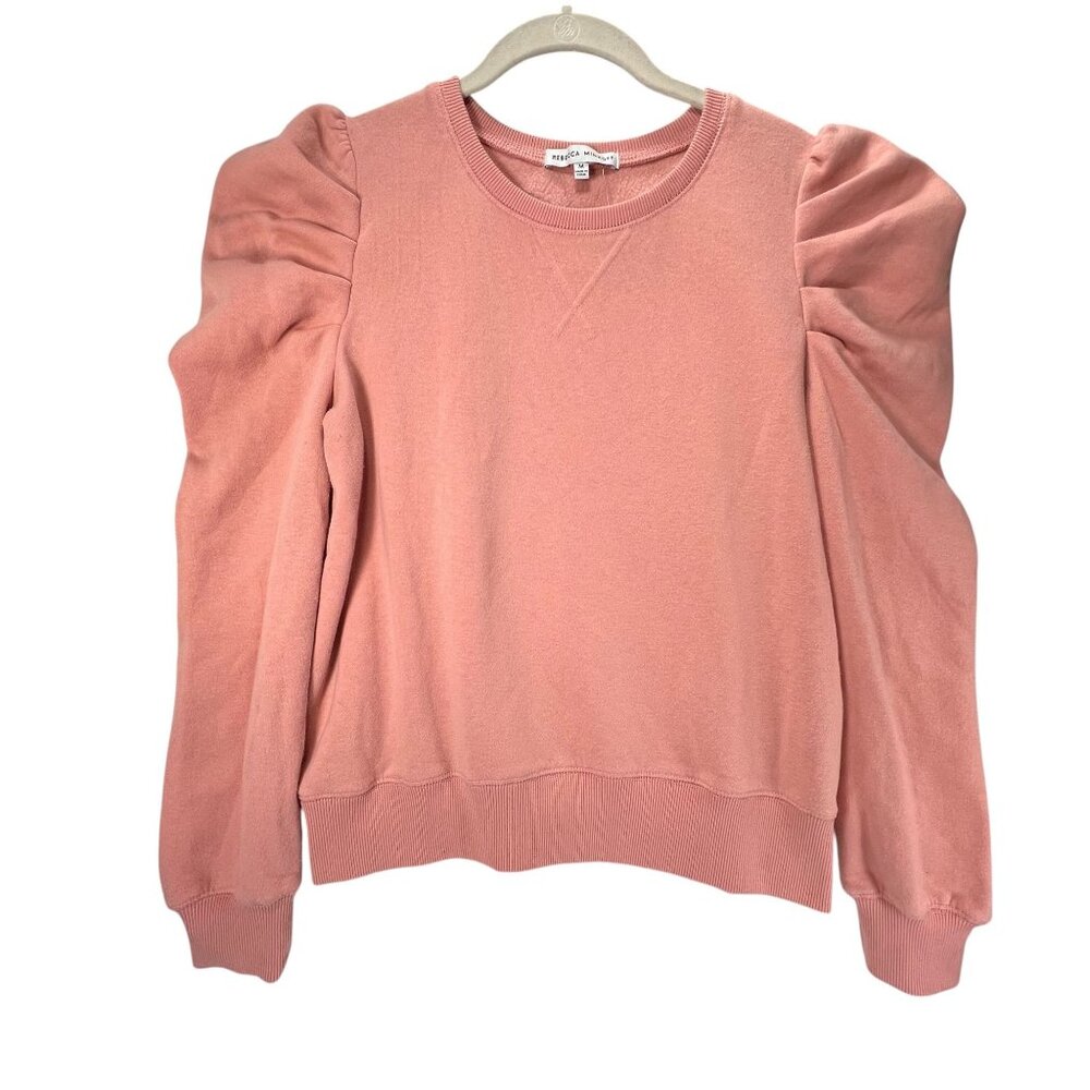 Rebecca Minkoff Janine Puff Sleeve Sweatshirt M Pink Pullover Crewneck Casual